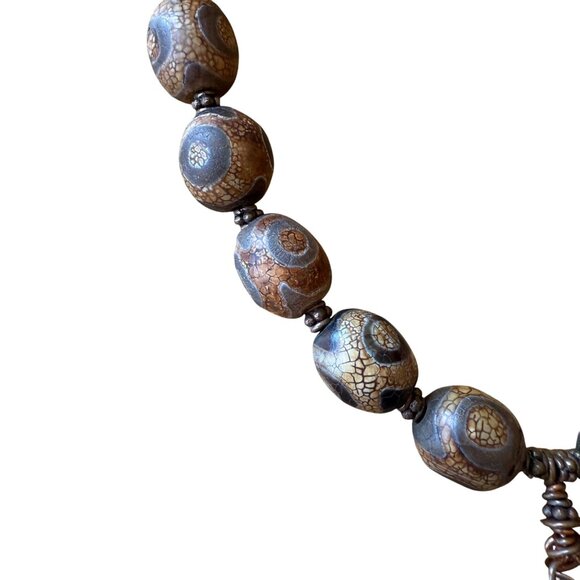 Handcrafted Beaded Necklace Tibetan Beads & Copper Swirl Pendant - Picture 3 of 4